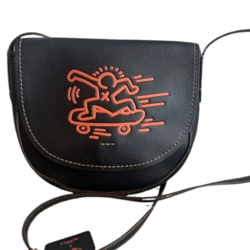 Coach Black Leather Crossbody with Orange Skateboard Graphic - Picture 3 of 13